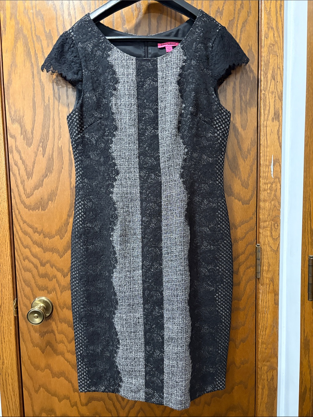 Betsey Johnson Black And Gray Tweed Lace-Trim Color-Block Sheath Midi Dress 12
